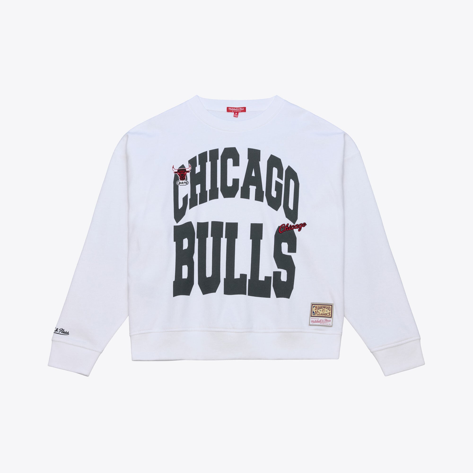 Women's Mitchell & Ness  White Chicago Bulls Lightweight Block Letter Sweatshirt