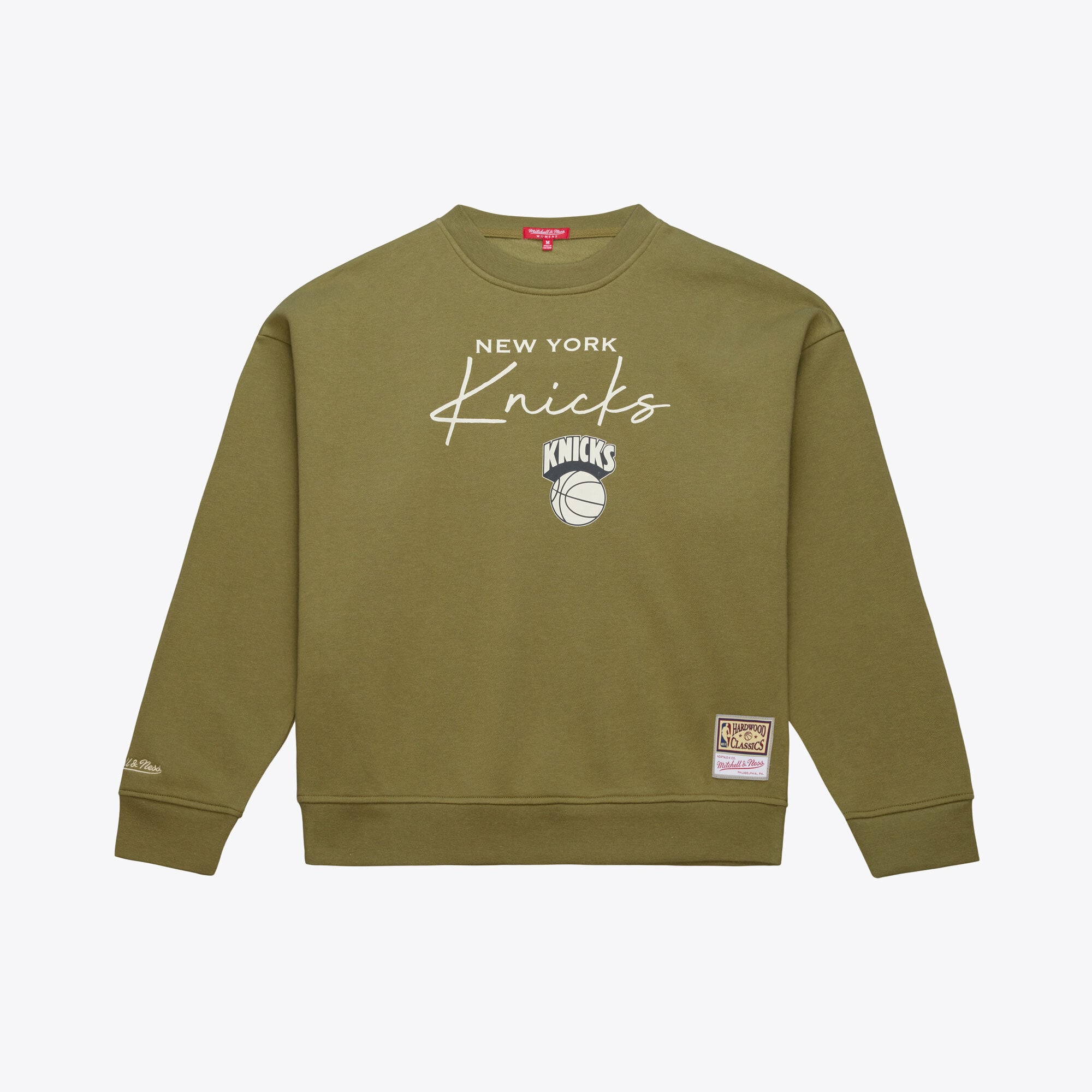 Felpa leggera da donna Mitchell & Ness color oliva con logo dei New York Knicks.