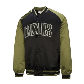 Men's Mitchell & Ness Olive/Black Memphis Grizzlies Clutch Satin Raglan Full-Snap Jacket