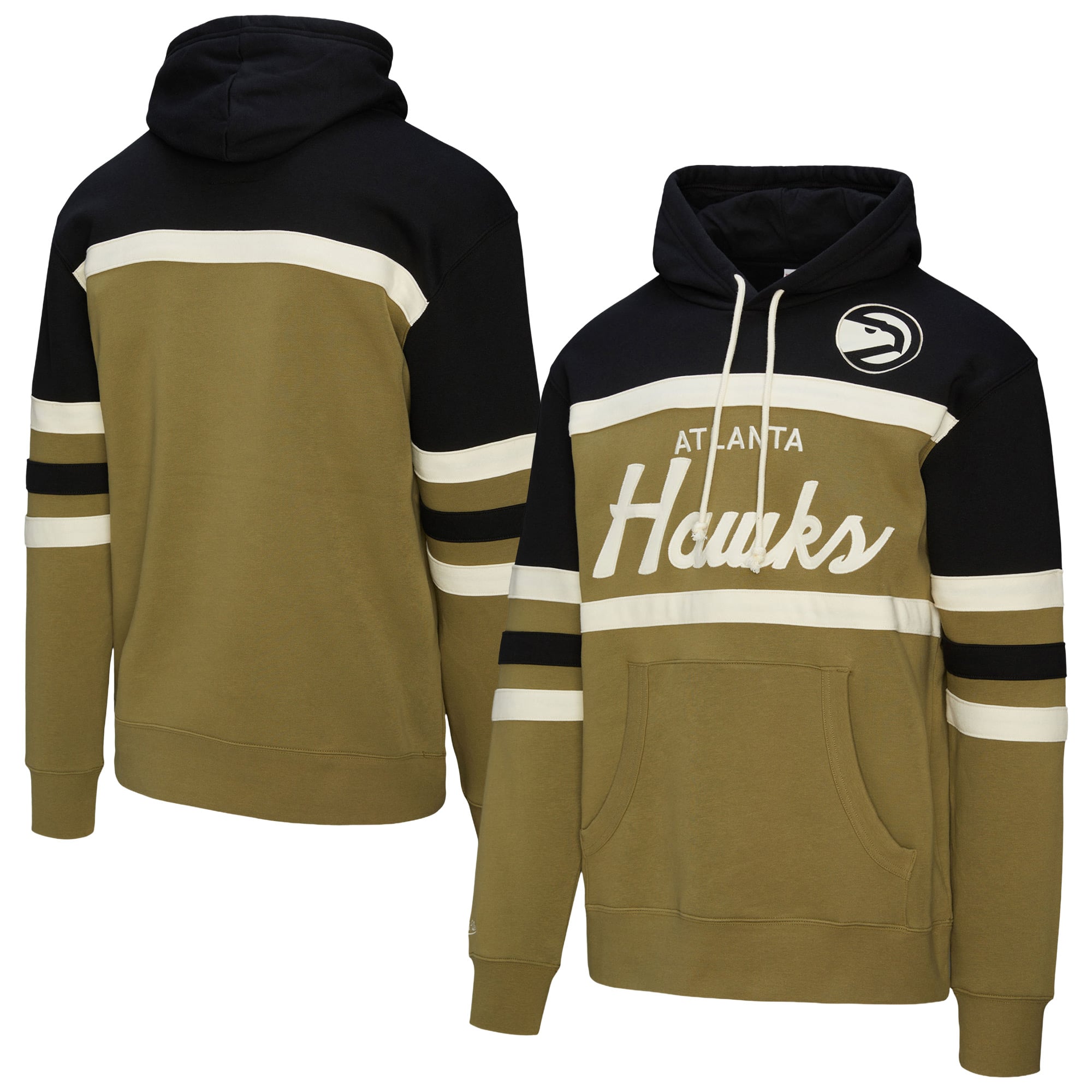 Men's Mitchell & Ness Olive/Black Atlanta Hawks Double Clutch Head Coach Hoodie