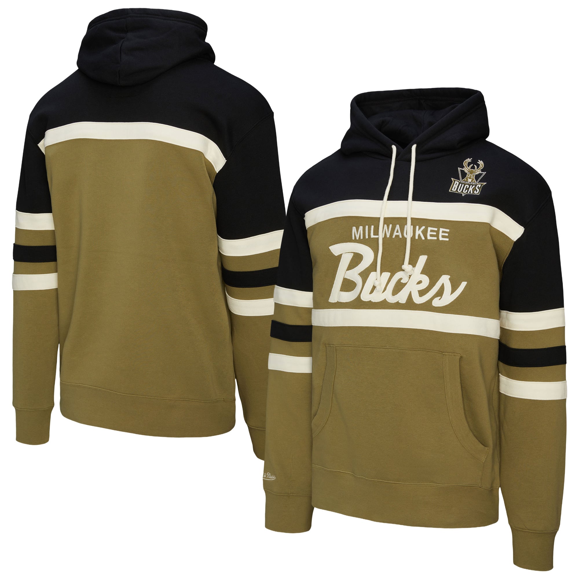 Men's Mitchell & Ness Olive Milwaukee Bucks Double Clutch Head Coach Hoodie