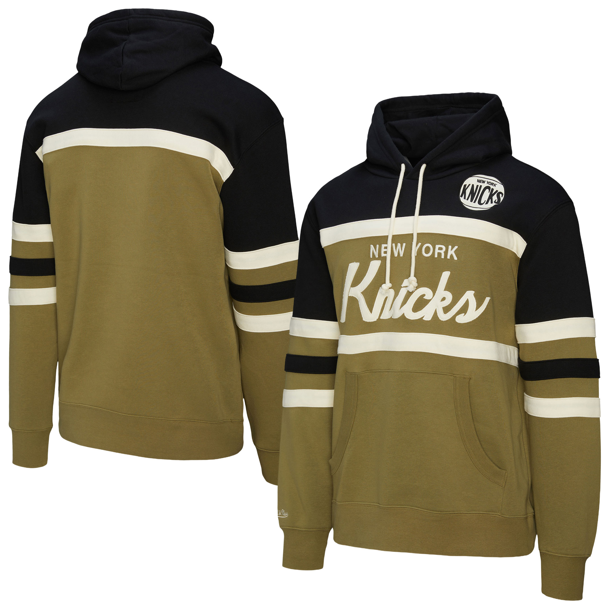 Men's Mitchell & Ness Olive/Black New York Knicks Double Clutch Head Coach Hoodie