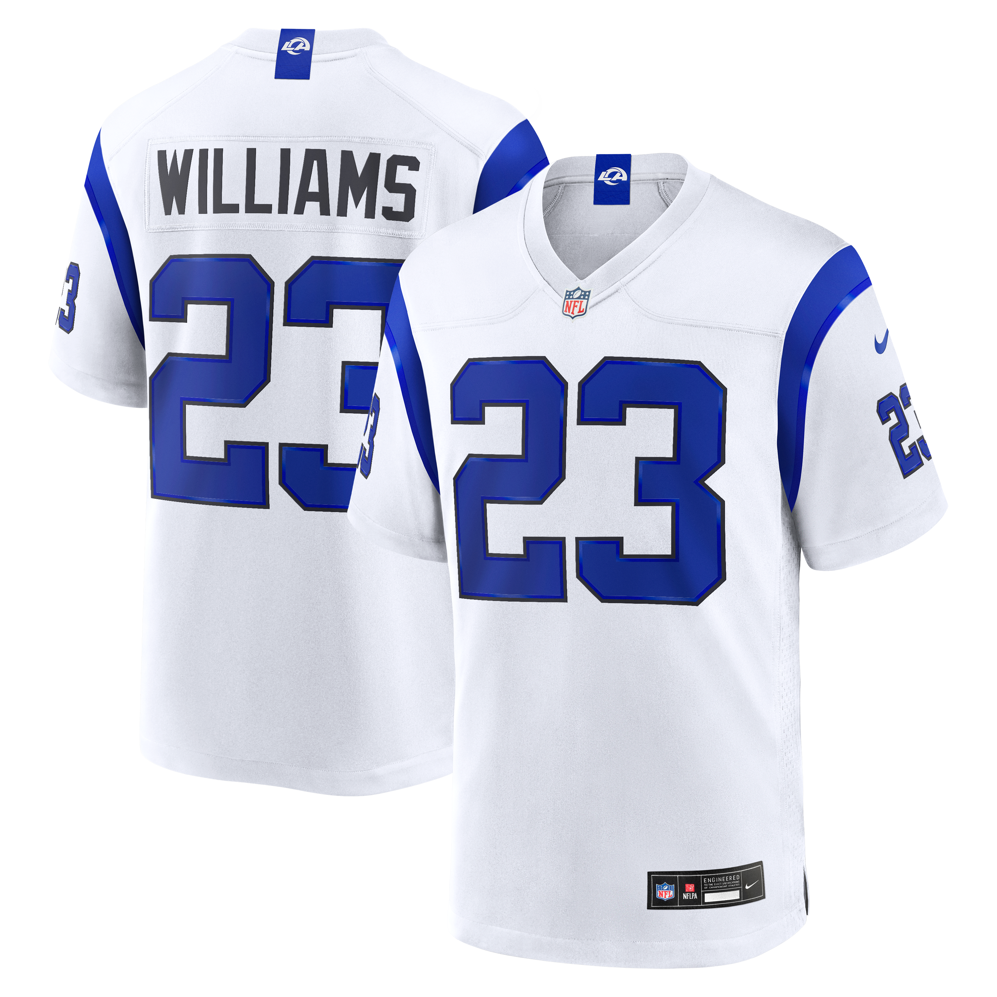 Men’s Nike Kyren Williams Los Angeles Rams Fearsome White Game Jersey Men’s Nike Kyren Williams Los Angeles Rams Fearsome White Game Jersey