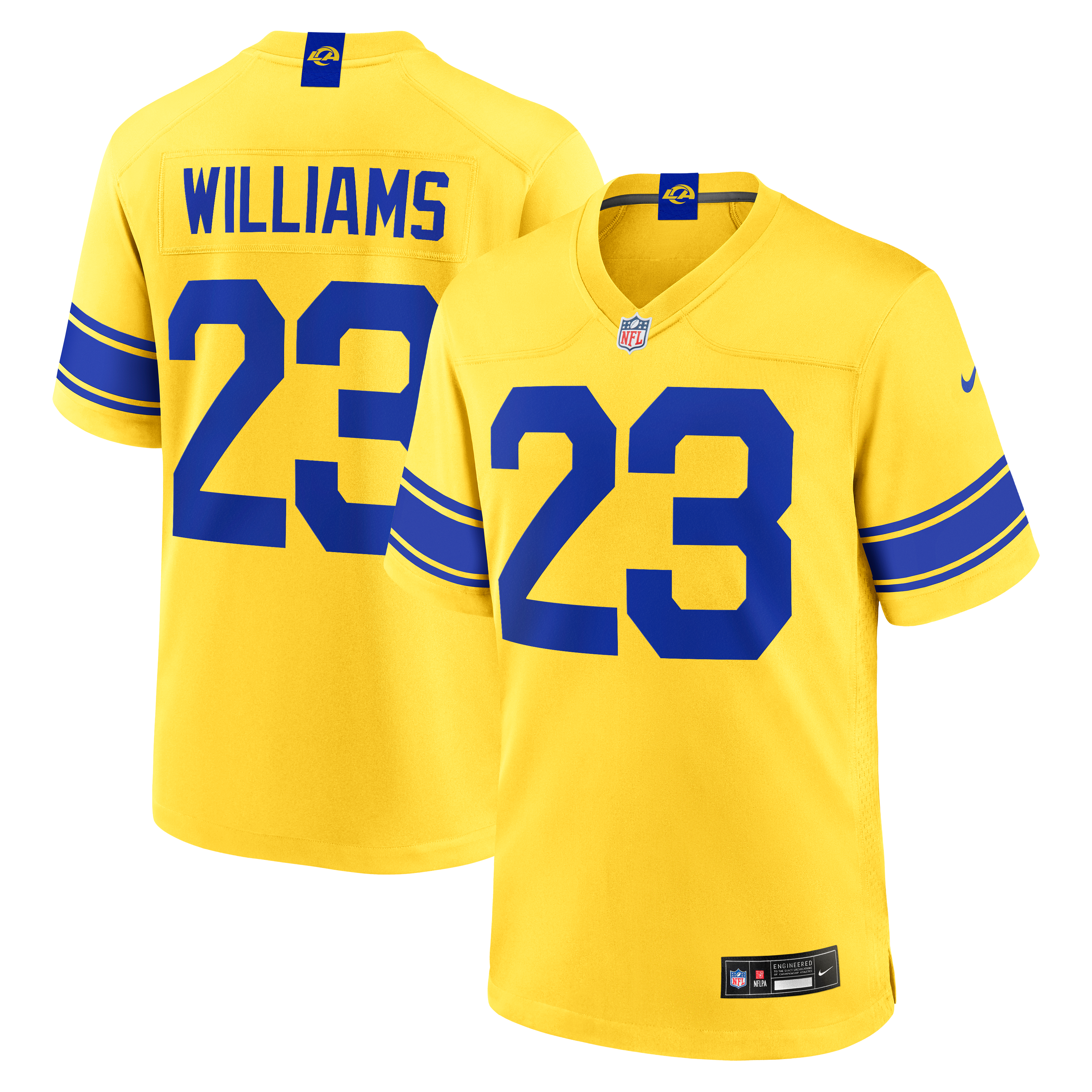 Men’s Nike Kyren Williams Los Angeles Rams Classic Sol Game Jersey Men’s Nike Kyren Williams Los Angeles Rams Classic Sol Game Jersey