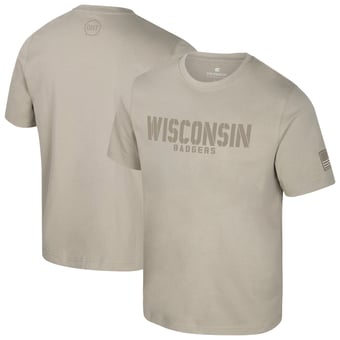 Men's Colosseum  Oatmeal Wisconsin Badgers Operation Hat Trick Dune Flag T-Shirt