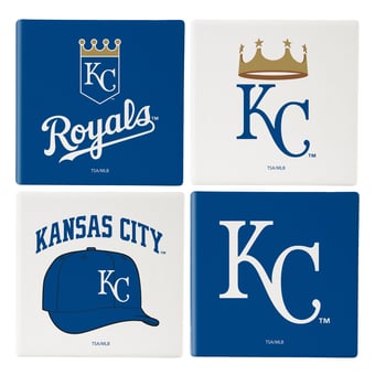 Kansas City Royals Four-Piece Ceramic Coaster Set with Wood Caddy