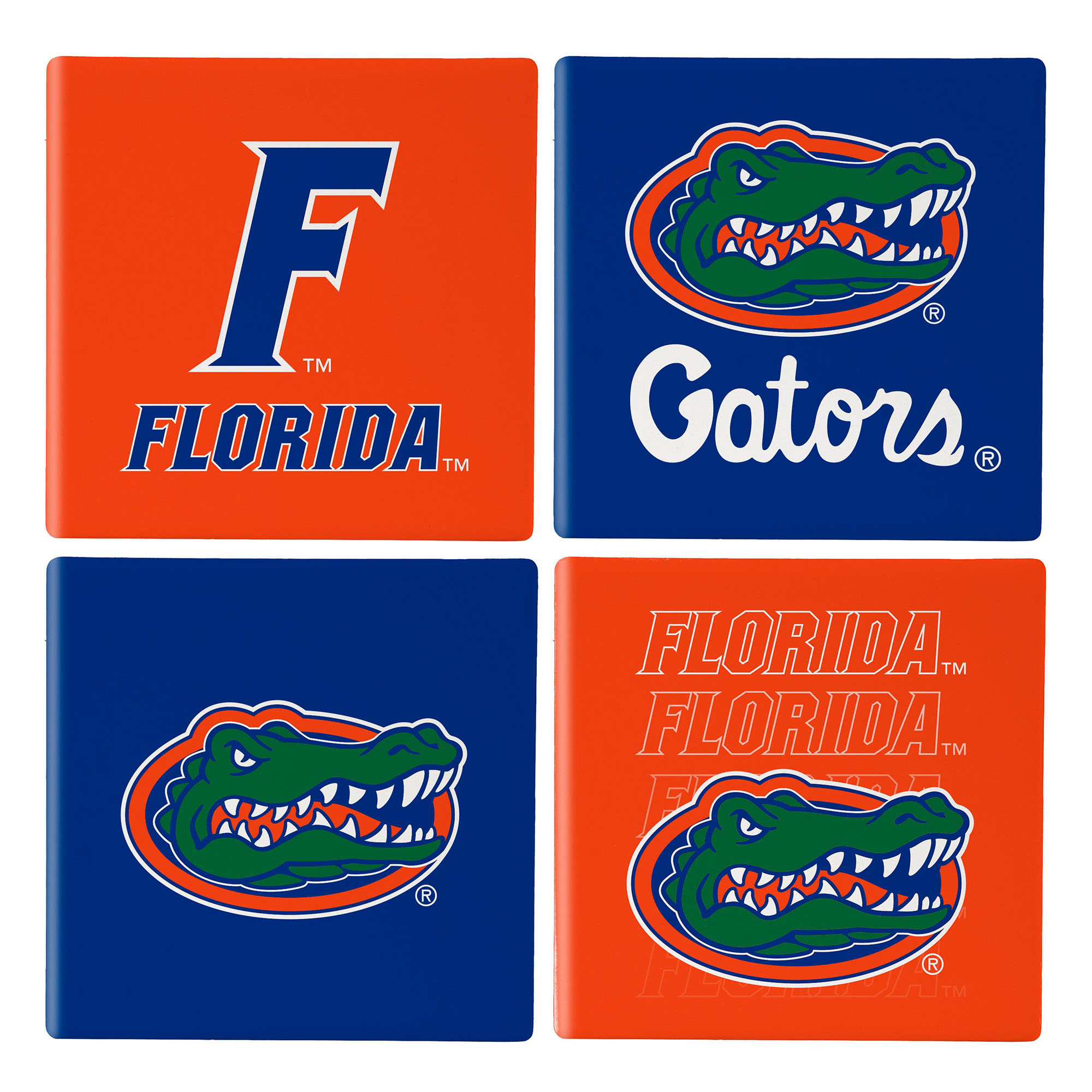 Florida Gators Four-Piece Ceramic Coaster Set with Wood Caddy