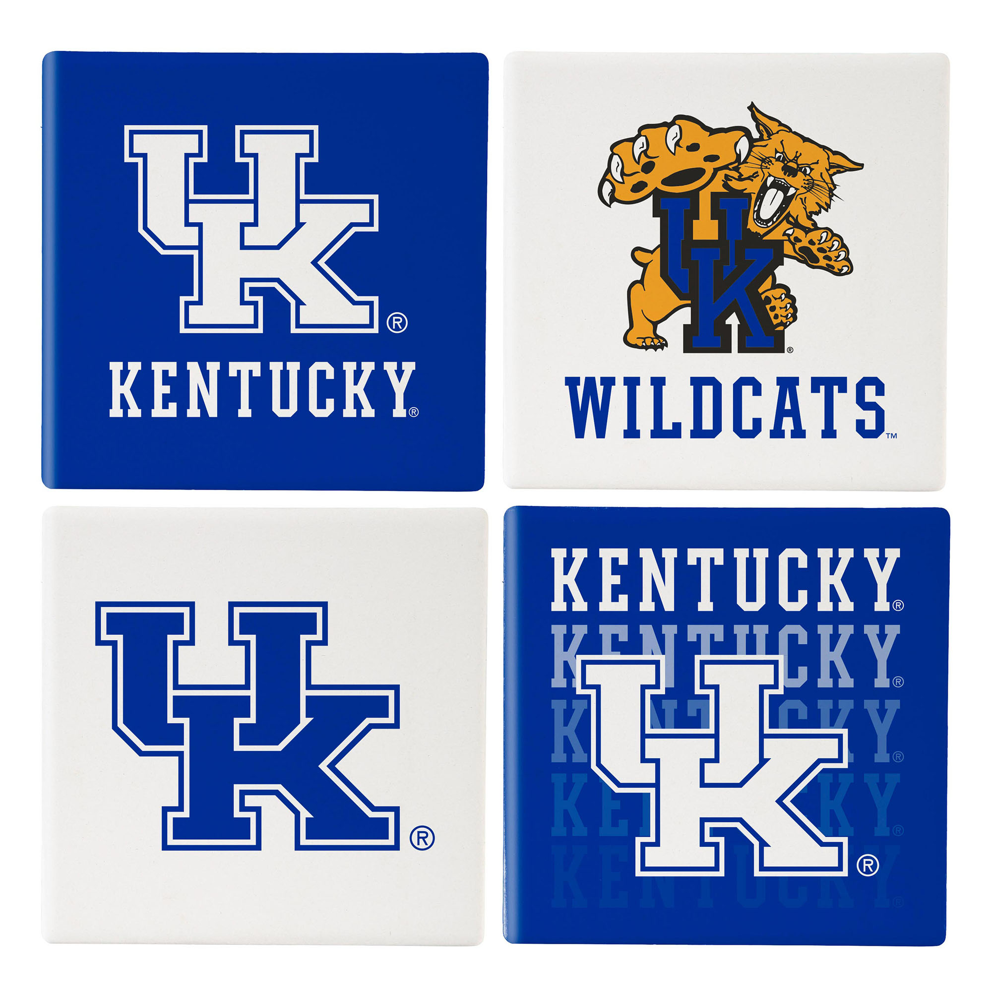 Kentucky Wildcats Four-Piece Ceramic Coaster Set with Wood Caddy