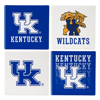 Kentucky Wildcats Four-Piece Ceramic Coaster Set with Wood Caddy