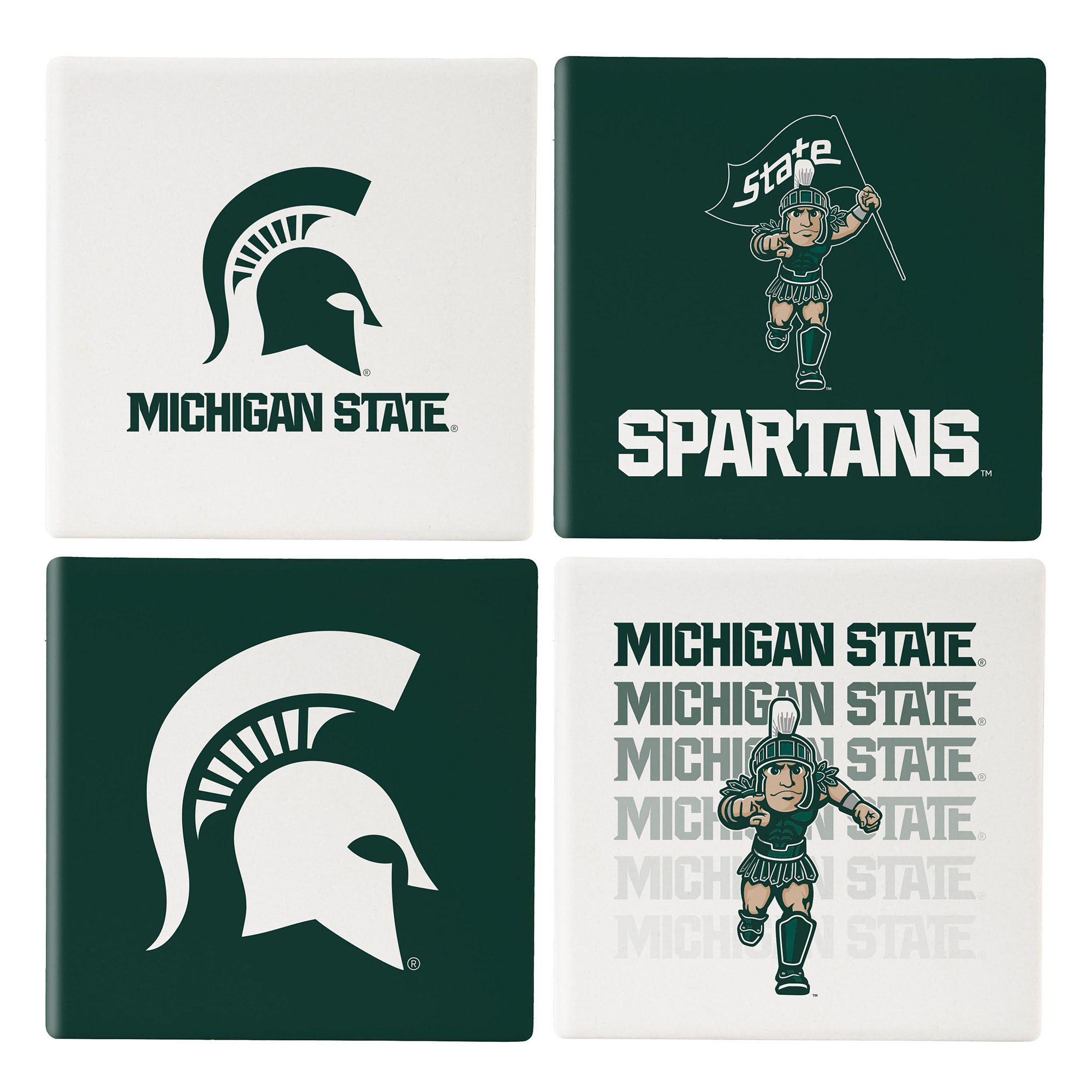 Michigan State Spartans Four-Piece Ceramic Coaster Set with Wood Caddy