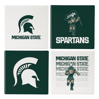 Michigan State Spartans Four-Piece Ceramic Coaster Set with Wood Caddy