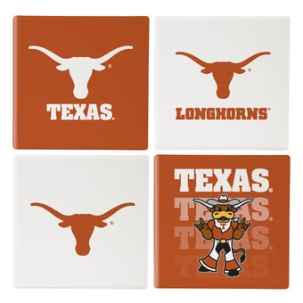 Texas Longhorns Four-Piece Ceramic Coaster Set with Wood Caddy