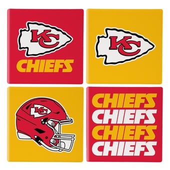 Kansas City Chiefs Four-Piece Ceramic Coaster Set with Wood Caddy