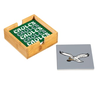 Philadelphia Eagles Four-Piece Ceramic Coaster Set with Wood Caddy
