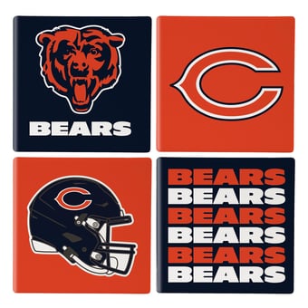 Chicago Bears Four-Piece Ceramic Coaster Set with Wood Caddy