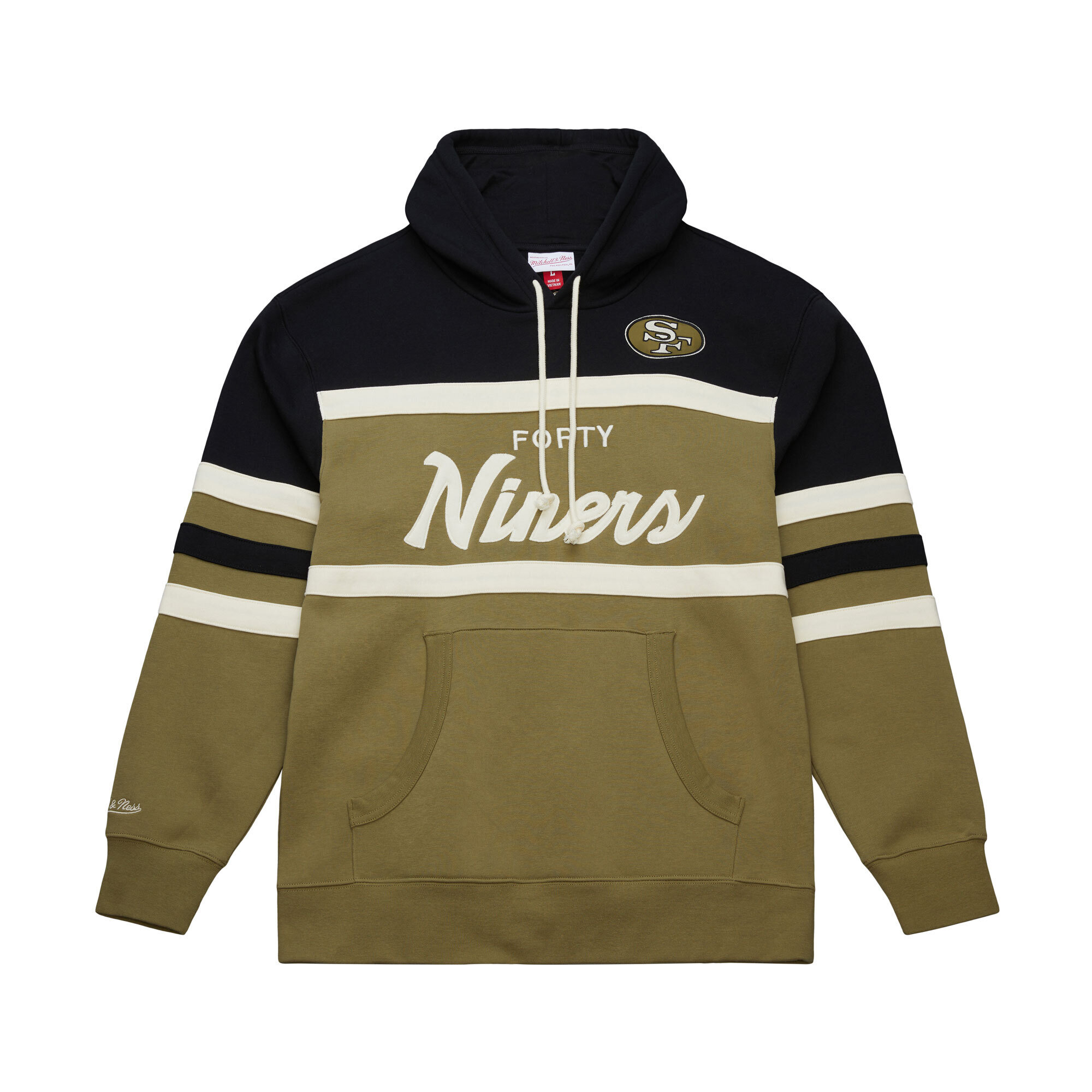 Men's Mitchell & Ness Olive San Francisco 49ers Vintage Logo Head Coach Hoodie