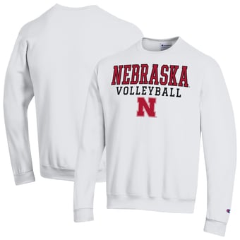 Men's Champion White Nebraska Huskers Volleyball Stack Powerblend Sweatshirt
