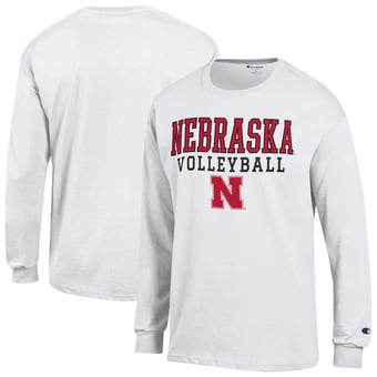 Men's Champion White Nebraska Huskers Volleyball Stack Long Sleeve T-Shirt