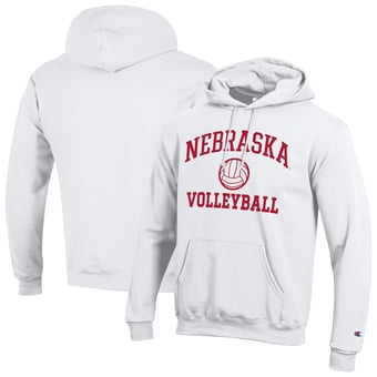 Men's Champion White Nebraska Huskers Volleyball Icon Powerblend Hoodie