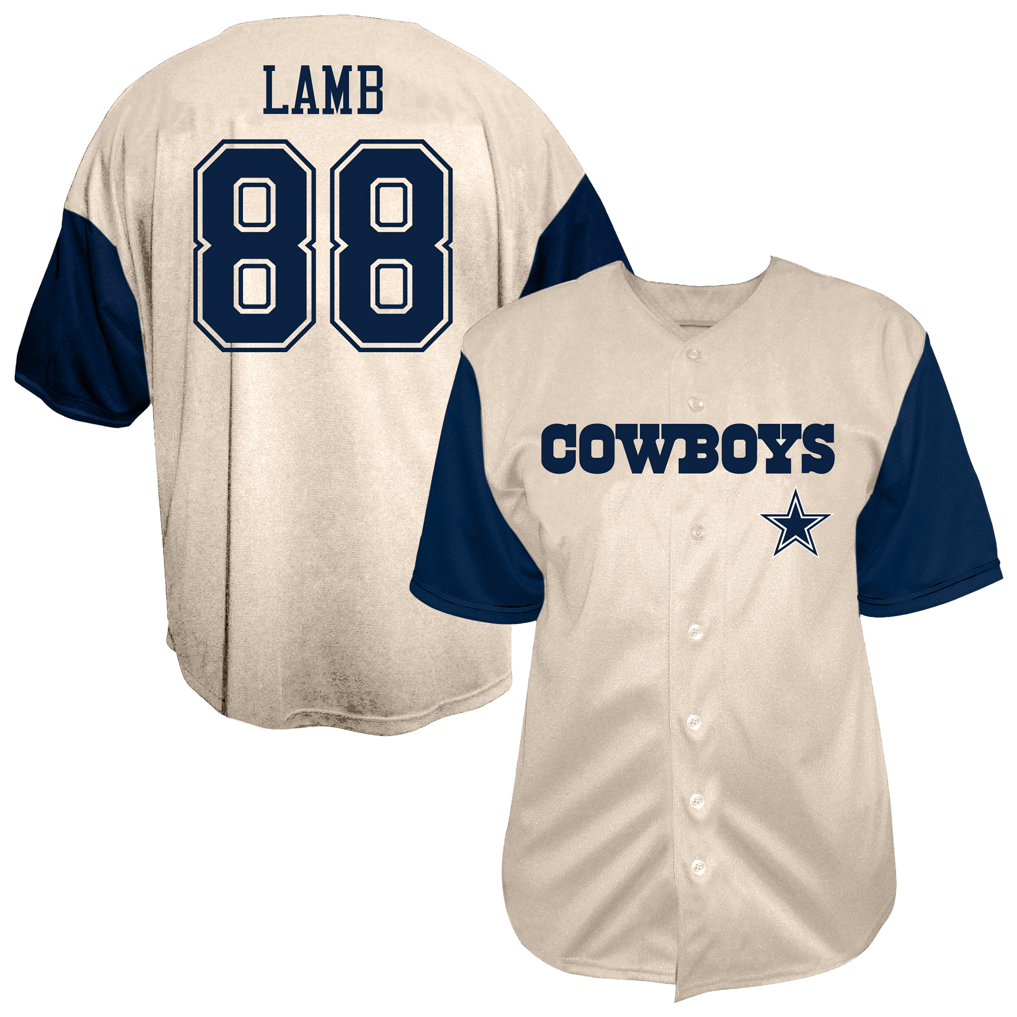 Men's Fanatics CeeDee Lamb Cream Dallas Cowboys Big & Tall Baseball Button-Up Shirt