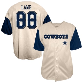 Men's Fanatics CeeDee Lamb Cream Dallas Cowboys Big & Tall Baseball Button-Up Shirt