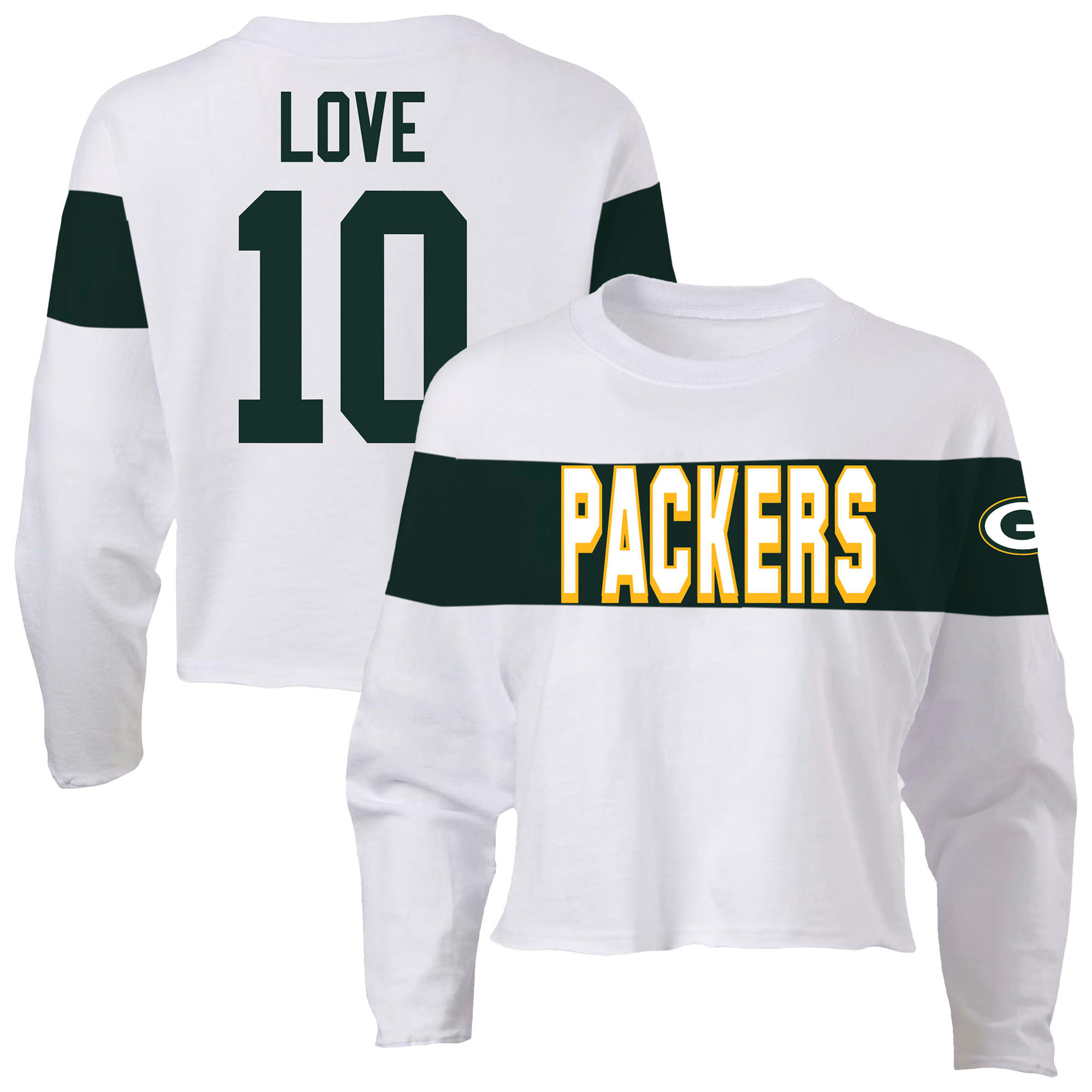Women's Fanatics Jordan Love Ash Green Bay Packers Plus Size Name & Number T-Shirt