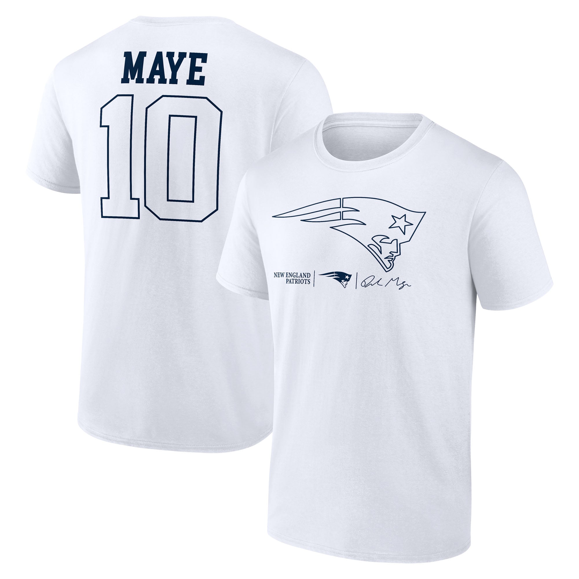 Men’s Drake Maye White New England Patriots Outline Player T-Shirt Men’s Drake Maye White New England Patriots Outline Player T-Shirt