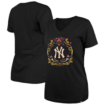 Women's New Era Black New York Yankees Día de los Muertos V-Neck T-Shirt