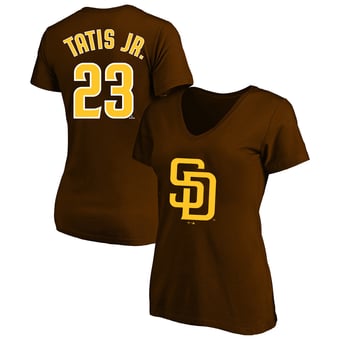Women's Fanatics Fernando Tatis Jr. Brown San Diego Padres Plus Size Name & Number V-Neck T-Shirt