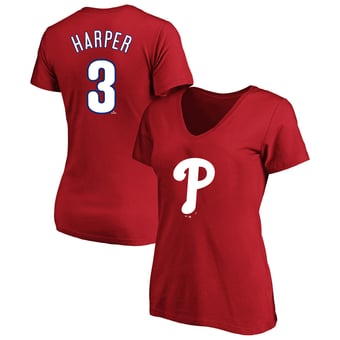 Women's Fanatics Bryce Harper Red Philadelphia Phillies Plus Size Name & Number V-Neck T-Shirt