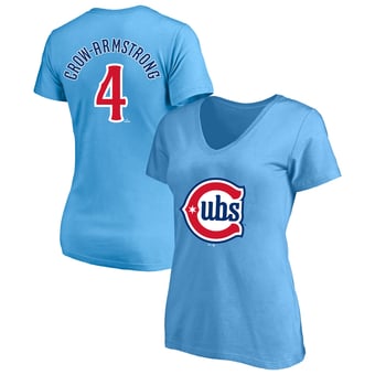 Women's Fanatics Pete Crow-Armstrong Light Blue Chicago Cubs Plus Size Name & Number V-Neck T-Shirt