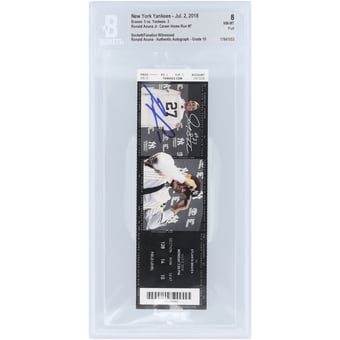 Ronald Acuna Jr. Atlanta Braves Autographed Career HR #7 Beckett Fanatics Witnessed Authenticated NM-MT 8/10 Ticket from July 2, 2018