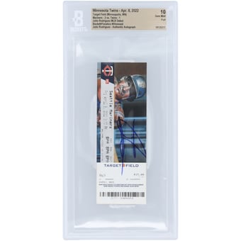 Julio Rodriguez Seattle Mariners Autographed MLB Debut Beckett Fanatics Witnessed Authenticated Gem Mint 10 Ticket from April 8, 2022