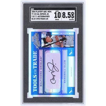 Cal Ripken Jr. Baltimore Orioles Autographed 2004 Playoff Absolute Memorabilia Blue Spectrum Tools Of The Trade #TT-25 #2/8 SGC Authenticated 8.5/10 Card