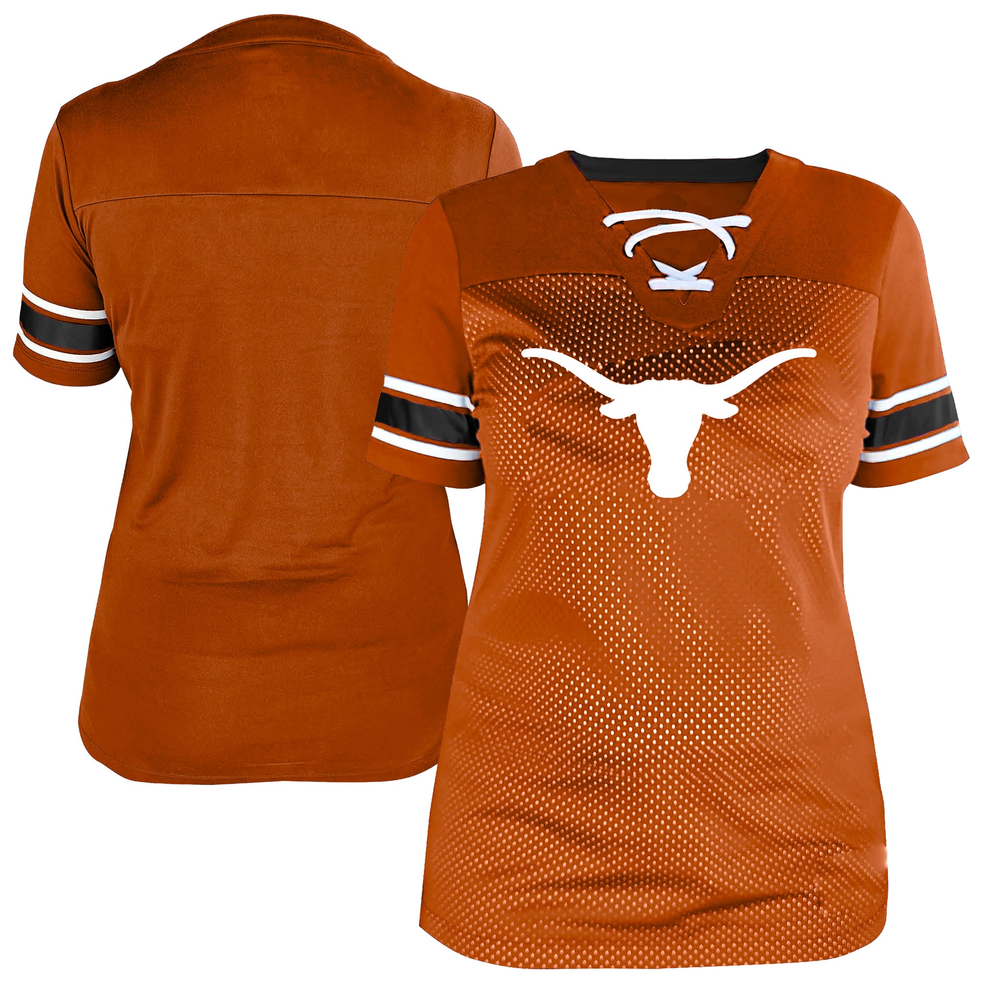 Women's Fanatics Texas Orange Texas Longhorns Plus Size Mesh Overlay Lace-Up Jersey T-Shirt