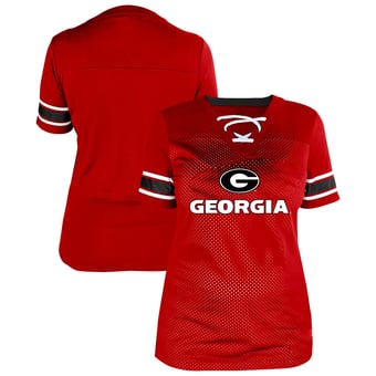 Women's Fanatics Red Georgia Bulldogs Plus Size Mesh Overlay Lace-Up Jersey T-Shirt