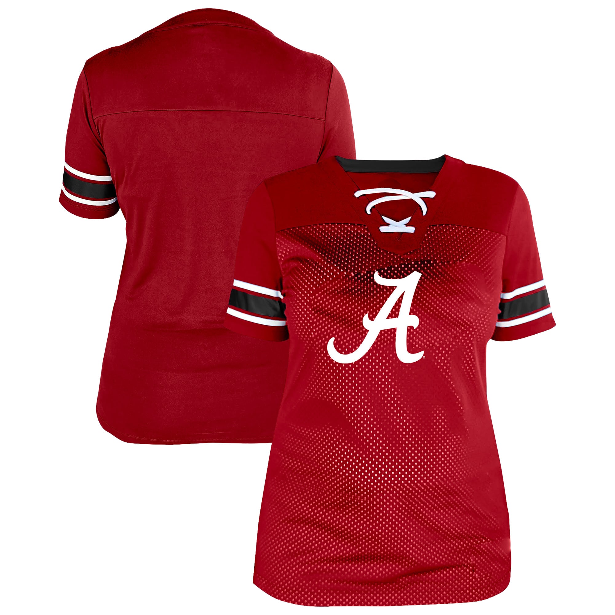 Women's Fanatics Crimson Alabama Crimson Tide Plus Size Mesh Overlay Lace-Up Jersey T-Shirt