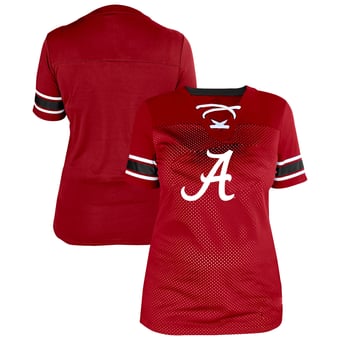 Women's Fanatics Crimson Alabama Crimson Tide Plus Size Mesh Overlay Lace-Up Jersey T-Shirt