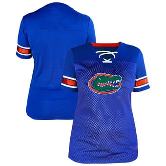 Women's Fanatics Royal Florida Gators Plus Size Mesh Overlay Lace-Up Jersey T-Shirt