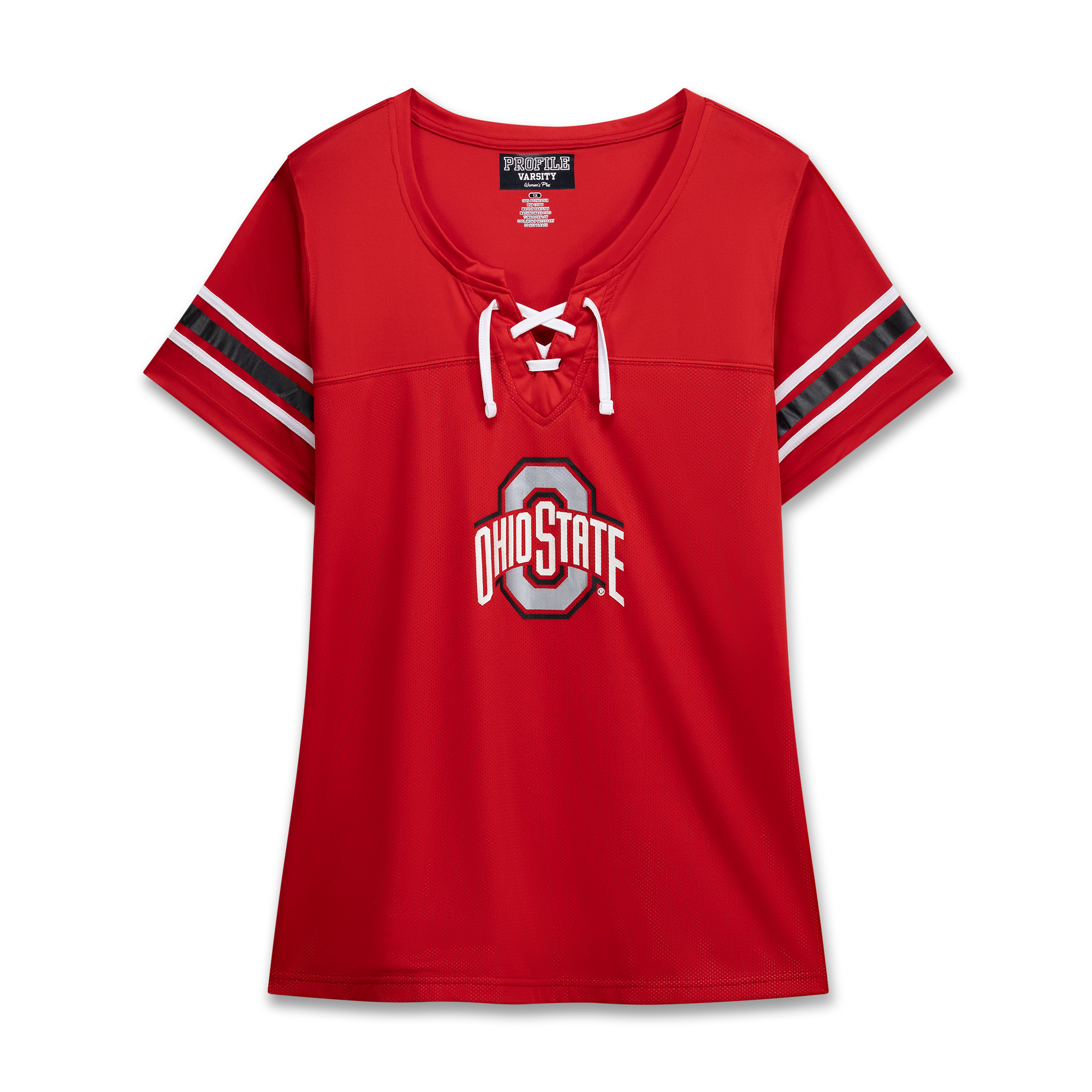 Women's Fanatics Scarlet Ohio State Buckeyes Plus Size Mesh Overlay Lace-Up Jersey T-Shirt