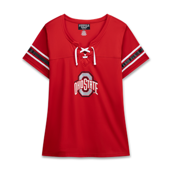Women's Fanatics Scarlet Ohio State Buckeyes Plus Size Mesh Overlay Lace-Up Jersey T-Shirt