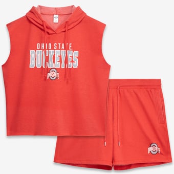 Women's Fanatics  Heather Scarlet Ohio State Buckeyes Plus Size Shorts & Sleeveless Hoodie Sleep Set
