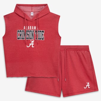 Women's Fanatics  Heather Crimson Alabama Crimson Tide Plus Size Shorts & Sleeveless Hoodie Sleep Set