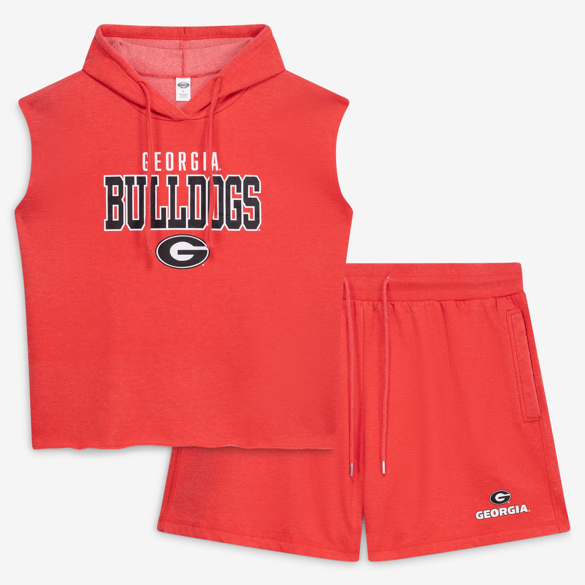 Women's Fanatics  Heather Red Georgia Bulldogs Plus Size Shorts & Sleeveless Hoodie Sleep Set
