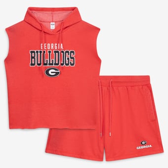 Women's Fanatics  Heather Red Georgia Bulldogs Plus Size Shorts & Sleeveless Hoodie Sleep Set