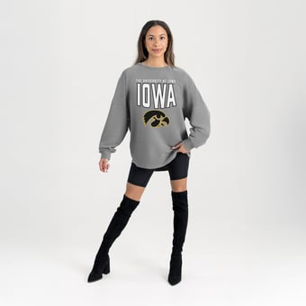 Women's Gameday Couture Gray Iowa Hawkeyes Oversized Pure Motion Corded Sweatshirt