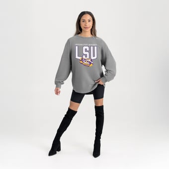 Women's Gameday Couture Gray LSU Tigers Oversized Pure Motion Corded Sweatshirt
