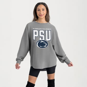 Women's Gameday Couture Gray Penn State Nittany Lions Oversized Pure Motion Corded Sweatshirt