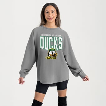 Women's Gameday Couture Gray Oregon Ducks Oversized Pure Motion Corded Sweatshirt
