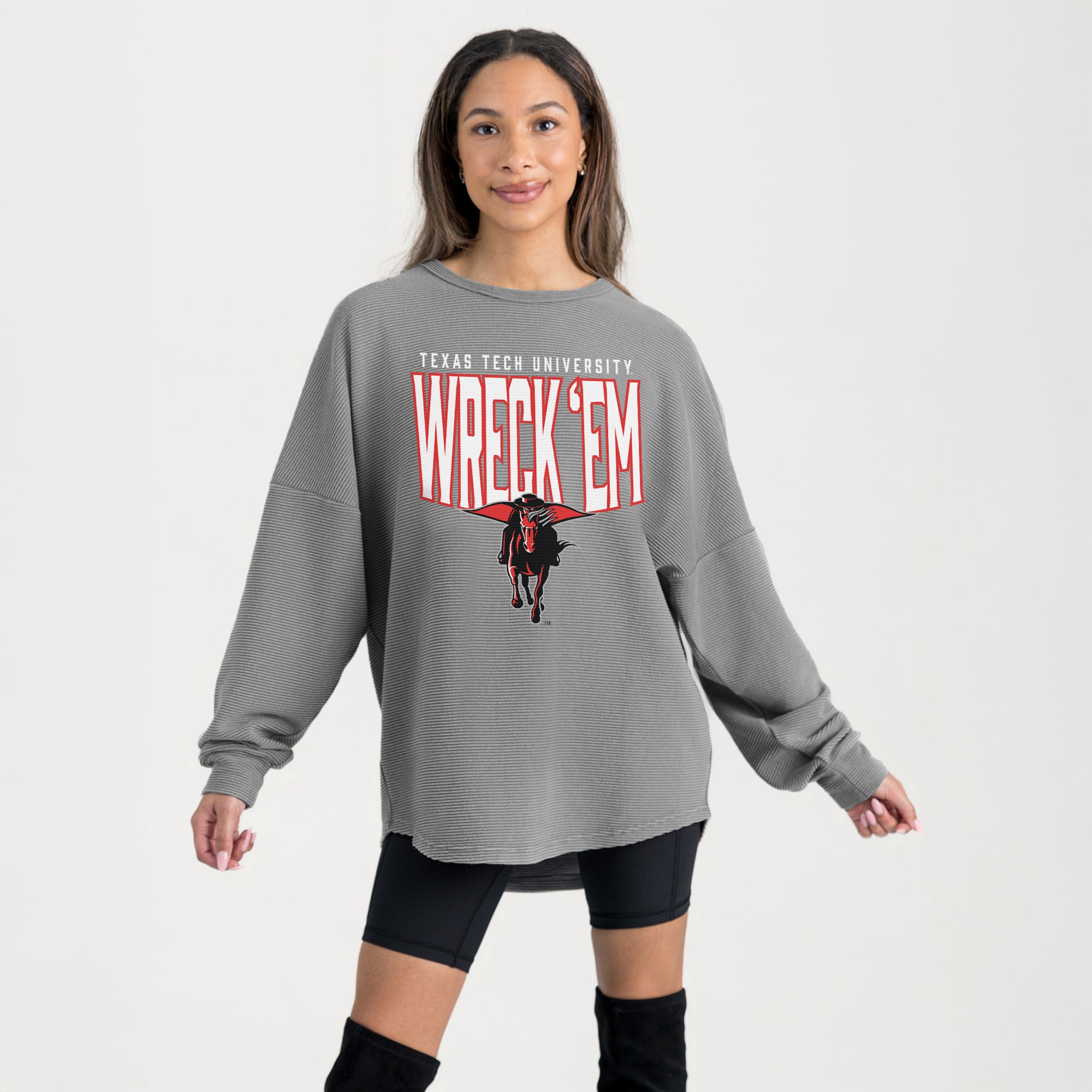 Women's Gameday Couture Gray Texas Tech Red Raiders Oversized Pure Motion Corded Sweatshirt